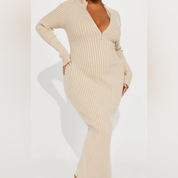 Fashion Nova Dresses & Skirts - NWT FASHION NOVA Beige Maxi Ribbed Knit Sweater Dress Sz 2X